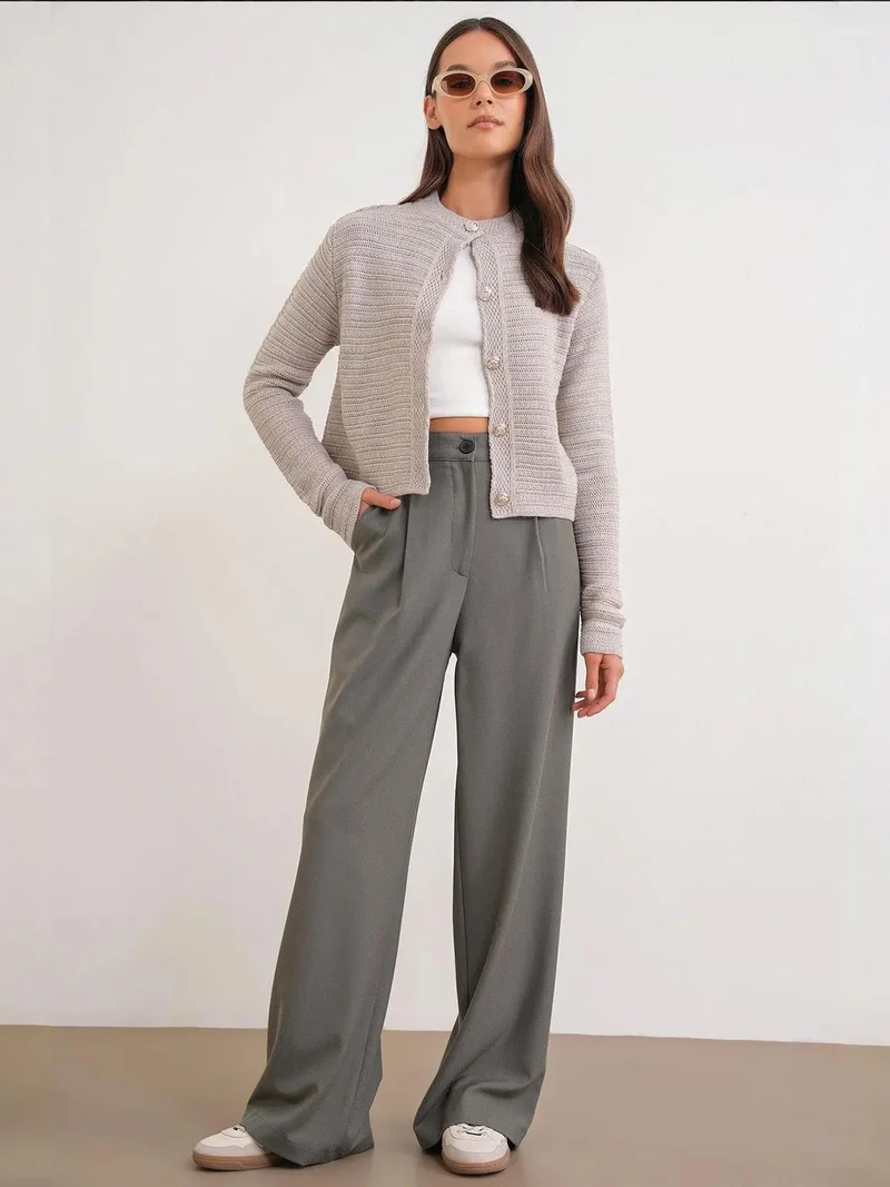 MixRay Mixray Ribbed Knit Crop Cardigan with Button Closure