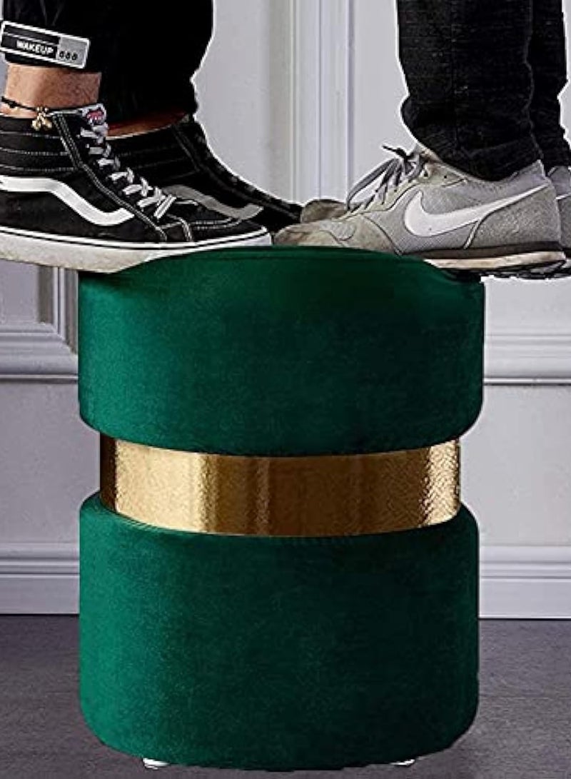 MAPLE HOME DECORATION Maple Home Round Ottoman Velvet Reflective Gold Band Footrest Mushroom Stool Soft Padded Seat Vanity Chairs Make-up Living Bedroom Furniture  - Image 2