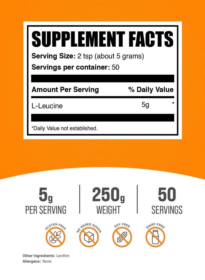 BulkSupplements.com L-Leucine Powder - Leucine Supplements, BCAA Supplements - Amino Acid Powder, Unflavored, 5g per Serving, 250g (8.8 oz) (Pack of 1) - Image 2