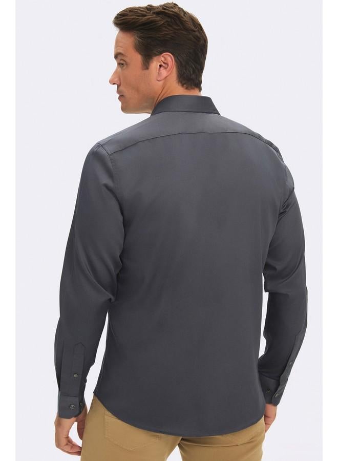 جون قميص رجالي حصري لشهر يونيو بقصة ضيقة لون أنثراسايت - Image 3