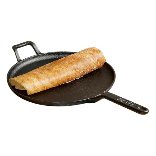 Meyer Pre-Seasoned Cast Iron Flat Dosa/Roti/Chapati Tawa Pan with Stick Handle, Dosa Kallu, Iron Tawa Small Size, Gas and Induction Compatible | 24cm, Black - Image 3