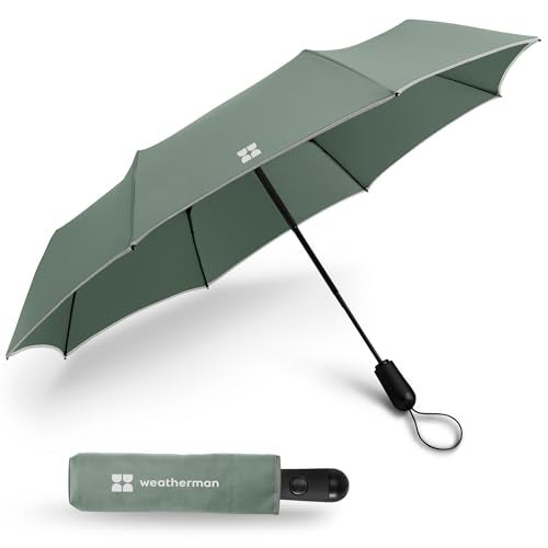 Weatherman Premium Small Compact Mini Umbrella for Travel - Windproof, Compact, Easy Auto Open - Resists Up to 45 MPH Winds - Perfect for Rain, Wind, Backpack, Car - Folding Umbrella, Strong Fiberglass Frame (Sage) - Image 1