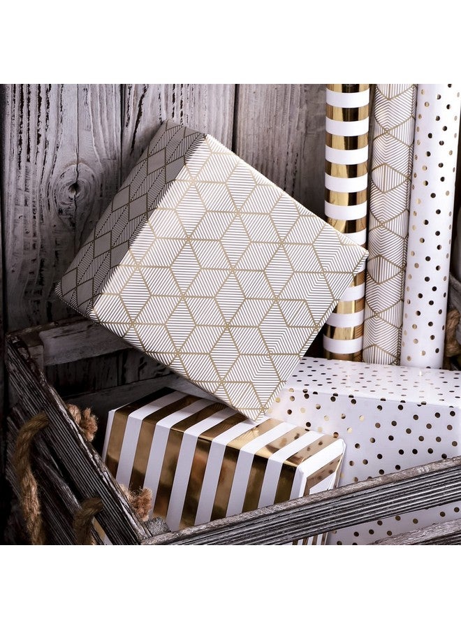 MAYPLUSS Birthday Wrapping Paper Roll - Mini Roll - 17 inch x 120 inch Per roll - White & Gold Foil Design (42.3 sq.ft.ttl) - Image 5