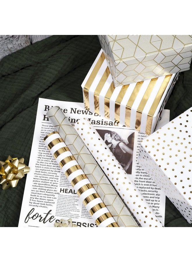 MAYPLUSS Birthday Wrapping Paper Roll - Mini Roll - 17 inch x 120 inch Per roll - White & Gold Foil Design (42.3 sq.ft.ttl) - Image 2