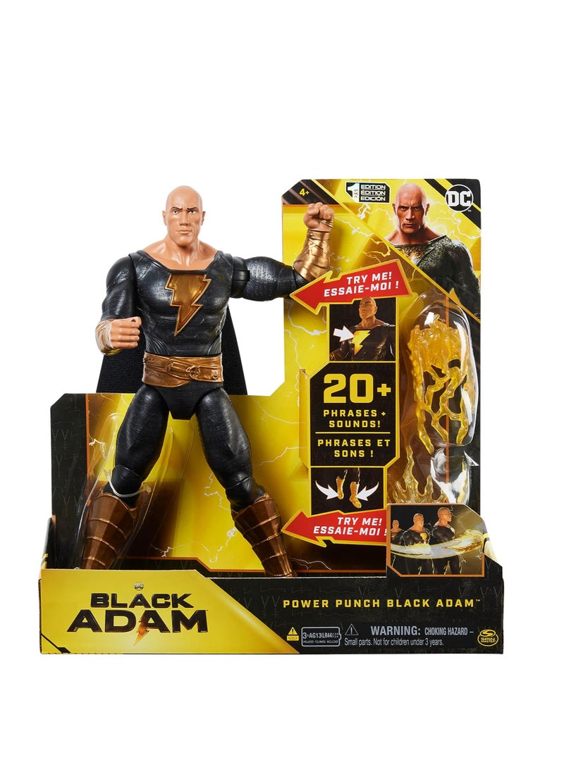 DC Comics Power Punch Black Adam 12-inch Action Figure, 20+ Phrases and Sounds, Lights Up with 2 Accessories, Black Adam Movie Collectible Kids Toys for...  - Image 1