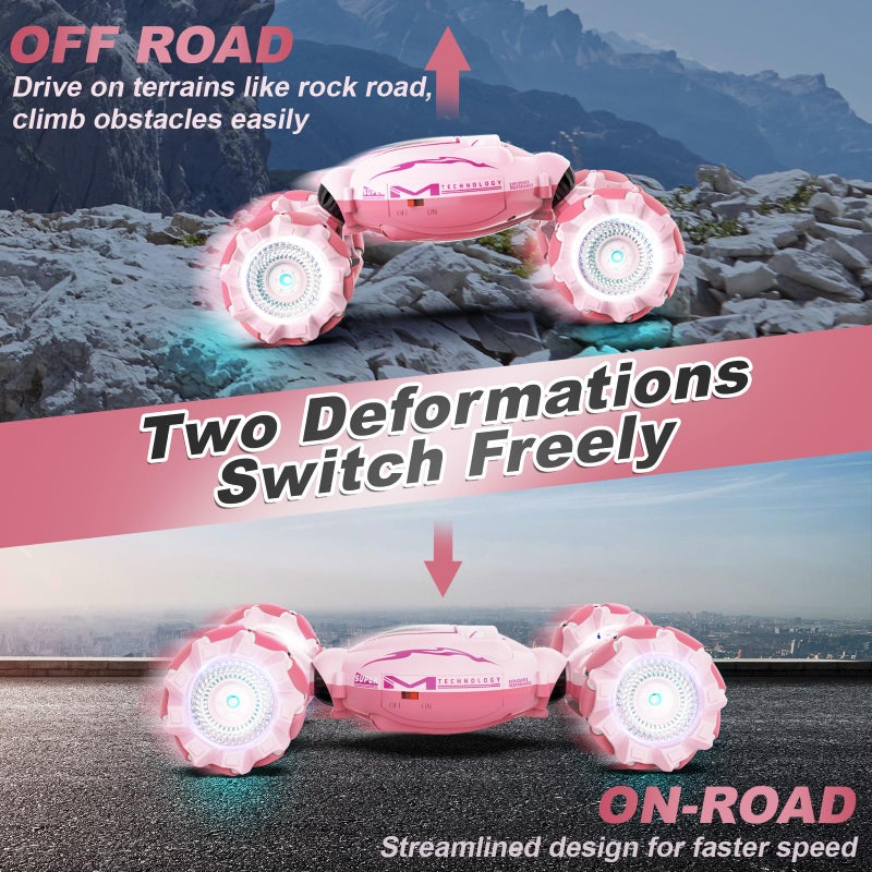 Fosgoit Pink RC Car Toys for Girls Aged 6-12, Gesture Sensing RC Stunt Cars with Lights Music for Girl Birthday Xmas Gifts, 2.4GHz 4WD Pink Remote Control Toy Double-Side Flip 360Â° All-Round Rotation - Image 4
