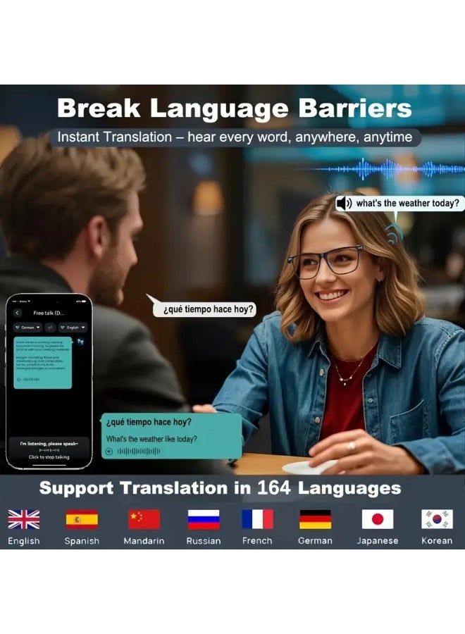 general AI Smart Glasses, Supports 160 Languages Real-Time Translation, Chat GPT System, New Multifunctional Audio Glasses for Men and Women with Built-in Microphone and Speaker, High Definition Voice Calls and HIFI Music Quality, Music Playback and Hands-Free Calls, Physical Color Changing Lenses, High-Quality, Suitable for Comfortable Cycling, Safe Driving, Fun Fishing, Casual Travel, and Everyday Office Wear, Holiday Gift - Image 3