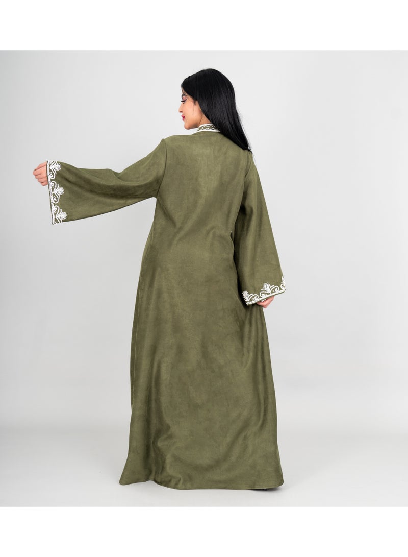 IKKXA Winter Elegant Front Embroidery Details Jalabiya IK1073 Green - Image 4