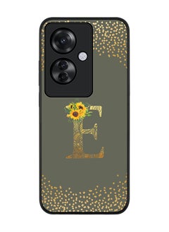 Stylizedd جراب بحافة سوداء متينة لهاتف Oppo Reno11 F / Oppo F25 Pro 5G، جراب رفيع بنقشة زهور وأحرف أولية مخصصة - E (أخضر زيتوني)  - Image 1