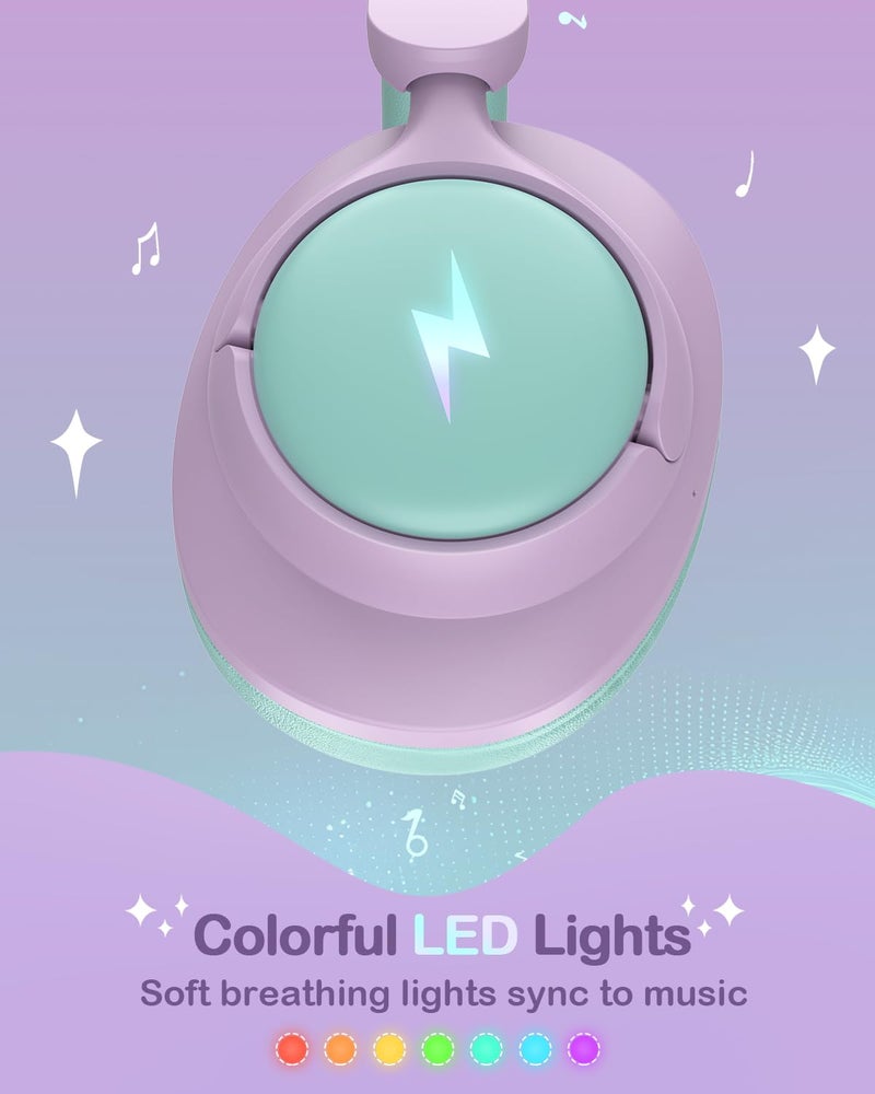 Qozybuds Hybrid Active Noise Cancelling Headphones for Kids, Wireless Bluetooth 6.0 Headset, 100H Playtime, Built-in Mic, Type-C Fast Charging, 94dBA Safe Volume, Colorful LED Lighting - Image 3