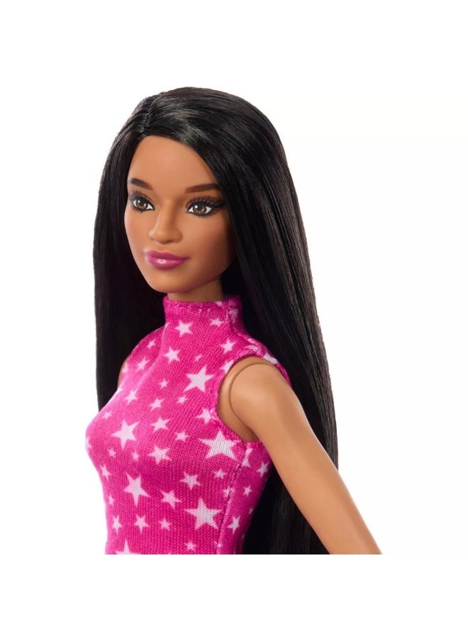 Barbie - Barbie 65th Anniversary Fashionistas #215 Black Straight Hair Doll with Iridescent Skirt - Image 1