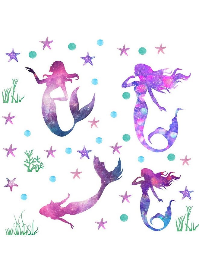 Easu Mermaid Wall Decals Girls Nursery Bedroom Wall Sticker Girls Wall Decals Mermaids Decorative Peel & Stick Wall Decals - Image 2