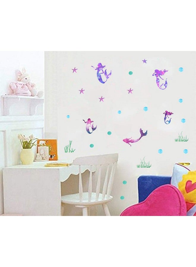 Easu Mermaid Wall Decals Girls Nursery Bedroom Wall Sticker Girls Wall Decals Mermaids Decorative Peel & Stick Wall Decals - Image 4