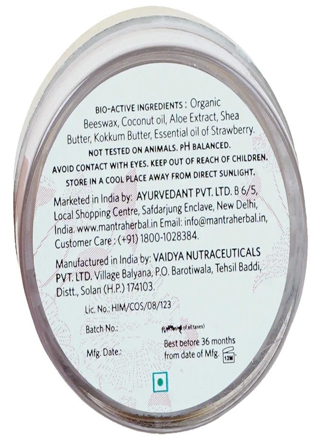Mantra Herbal Lush Lips Strawberry Shea & Kokkum - 8 Gm | Organic Beeswax Help Treat Dark Or Discoloured Lips - Image 4