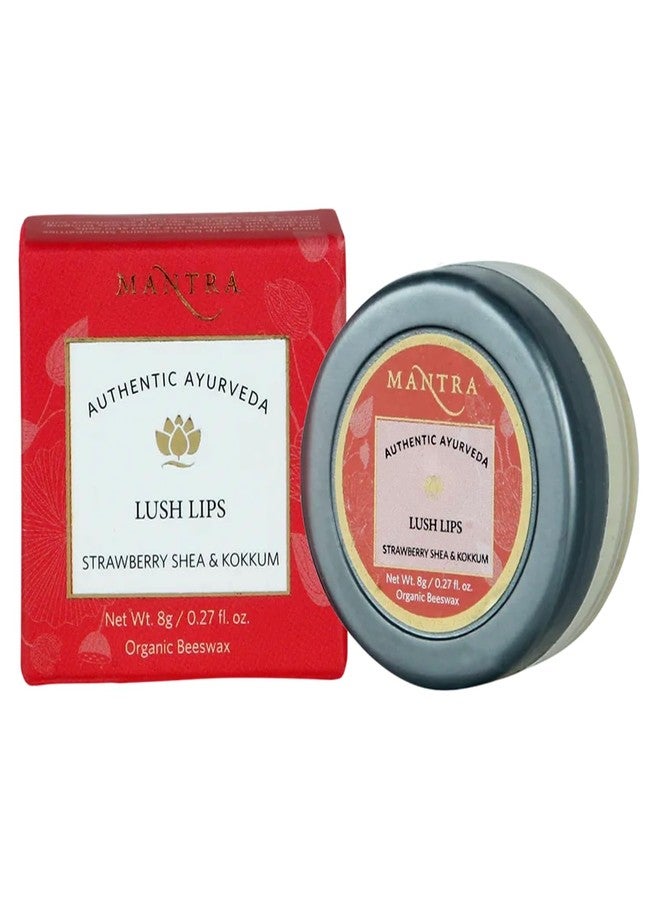 Mantra Herbal Lush Lips Strawberry Shea & Kokkum - 8 Gm | Organic Beeswax Help Treat Dark Or Discoloured Lips - Image 1