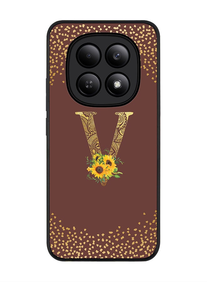 For Xiaomi Redmi Note 15 4G Case,Slim fit Camera Protection, Shockproof Thin Phone cover  - Custom Floral Monogram - V  (Brown )