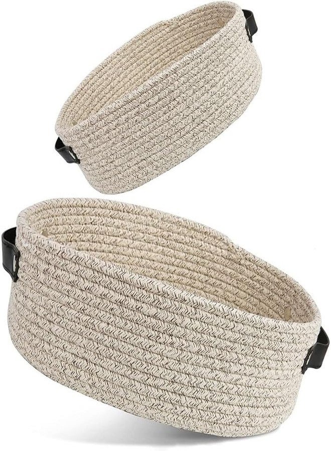 FIASCO Cotton Rope Storage Baskets Multi-sized 2 pieces set Oval Organizer Bins for Home Toys Desktop Cosmetic Kid's Room Storage Nursery Bins Brown - Image 1