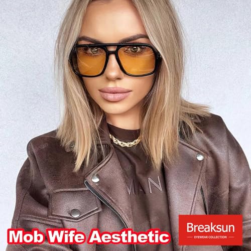 Breaksun Retro Aviator Sunglasses for Women Men Trendy Classic 70s Square Aviator Sun Glasses Vintage Shades (Black Grey+ Black/Orange) - Image 3