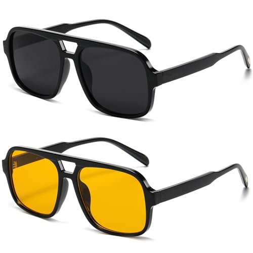 Breaksun Retro Aviator Sunglasses for Women Men Trendy Classic 70s Square Aviator Sun Glasses Vintage Shades (Black Grey+ Black/Orange) - Image 1