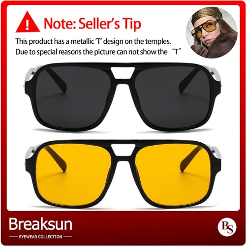 Breaksun Retro Aviator Sunglasses for Women Men Trendy Classic 70s Square Aviator Sun Glasses Vintage Shades (Black Grey+ Black/Orange) - Image 5