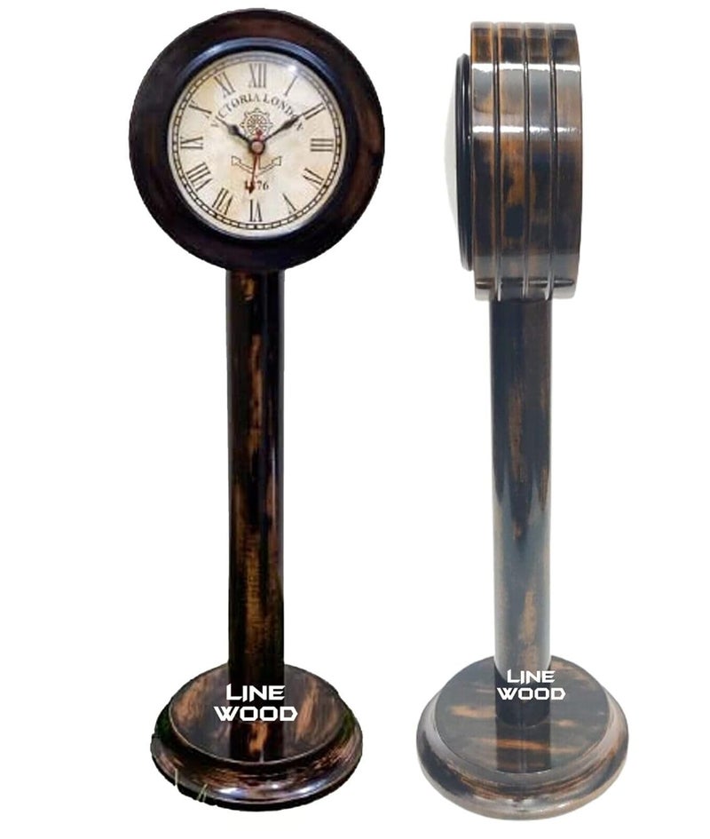 LINE WOOD LINE WOOD Handmade Wooden Table Clock Desk Clock Marin Art Style Hanging Clock Vintage Clock Watches Home Office Bed Room Kids Room Study Room Decor 18 Inch Brown 