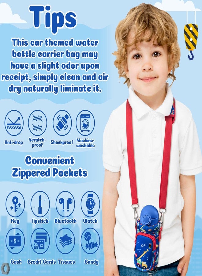 2ooya Car Water Bottle Carrier with Strap for Kids - 10" 12" 14" 16" 18oz Neoprene Insulated Water Bottle Holder with Padded Strap Pocket for Boys Girls School - Image 4