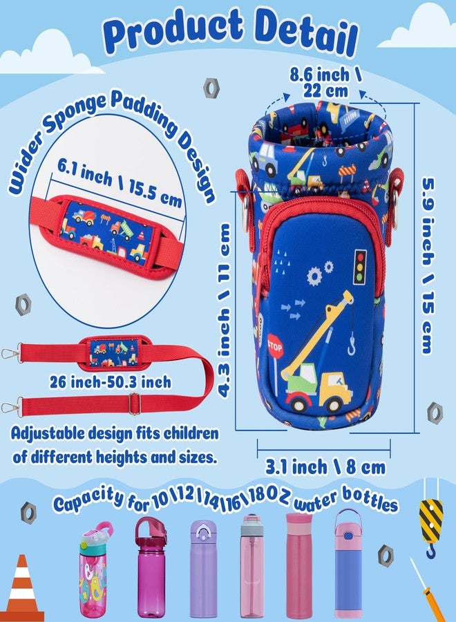 2ooya Car Water Bottle Carrier with Strap for Kids - 10" 12" 14" 16" 18oz Neoprene Insulated Water Bottle Holder with Padded Strap Pocket for Boys Girls School - Image 2