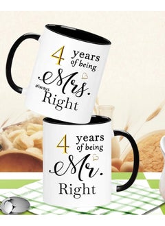 SHOP NEW ARRIVALS Year Anniversary Coffee Mugs Set of 2, 4 Years of Being Mr Right/Mrs Always Right, 4th Wedding Anniversary Decorations Gifts Presents Cups for Couple Parents Grandparents  - Image 3