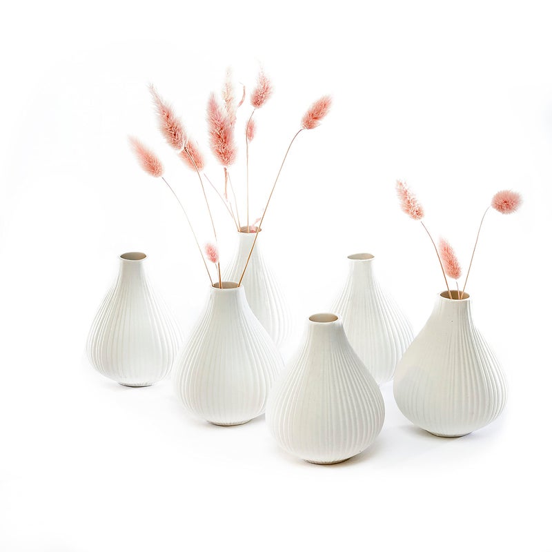 Chive â€˜Frostâ€™ Ceramic Flower Vase â€” Set of 6 Beautiful Small Bud Vases for Flowers & House Plants â€” Perfect Shelf Centerpieces and Living Room Decor â€” White - Image 1