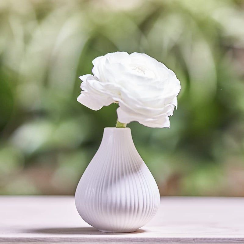 Chive â€˜Frostâ€™ Ceramic Flower Vase â€” Set of 6 Beautiful Small Bud Vases for Flowers & House Plants â€” Perfect Shelf Centerpieces and Living Room Decor â€” White - Image 5
