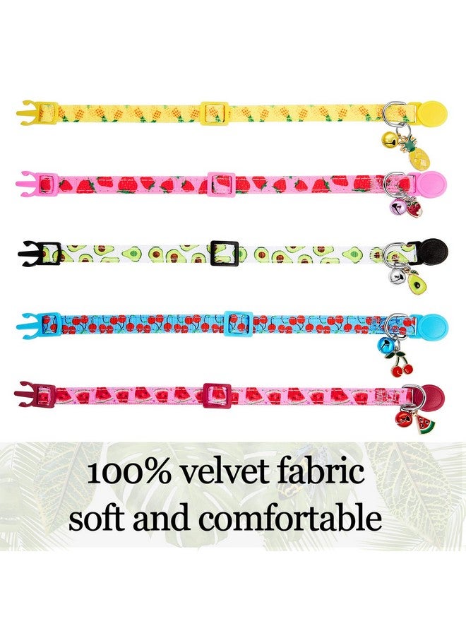 Weewooday 5 Pieces Breakaway Cat Collars With Bell Colorful Summer Fruit Style Adjustable Pet Collar With Pineapple Watermelon Cherry Strawberry Avocado Patterns For Kitten Kitty Cat Tropical Hawaii Party (S) - Image 3