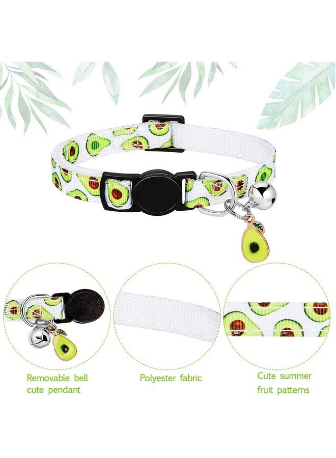Weewooday 5 Pieces Breakaway Cat Collars With Bell Colorful Summer Fruit Style Adjustable Pet Collar With Pineapple Watermelon Cherry Strawberry Avocado Patterns For Kitten Kitty Cat Tropical Hawaii Party (S) - Image 4
