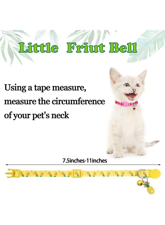 Weewooday 5 Pieces Breakaway Cat Collars With Bell Colorful Summer Fruit Style Adjustable Pet Collar With Pineapple Watermelon Cherry Strawberry Avocado Patterns For Kitten Kitty Cat Tropical Hawaii Party (S) - Image 2