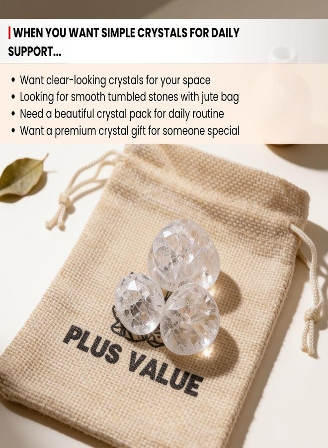Plus Value أحجار كوارتز متشققة مصقولة من بلس فاليو، أحجار ريكي للشفاء، هالة، شاكرا (50 غرام، كيس من الجوت) - Image 3