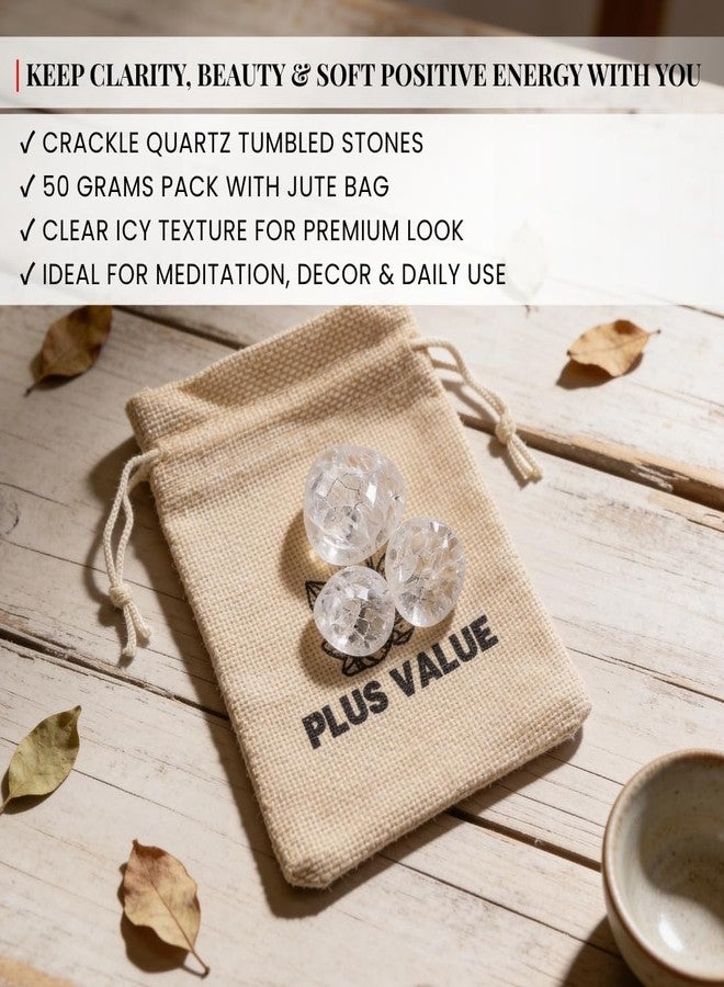 Plus Value أحجار كوارتز متشققة مصقولة من بلس فاليو، أحجار ريكي للشفاء، هالة، شاكرا (50 غرام، كيس من الجوت) - Image 4