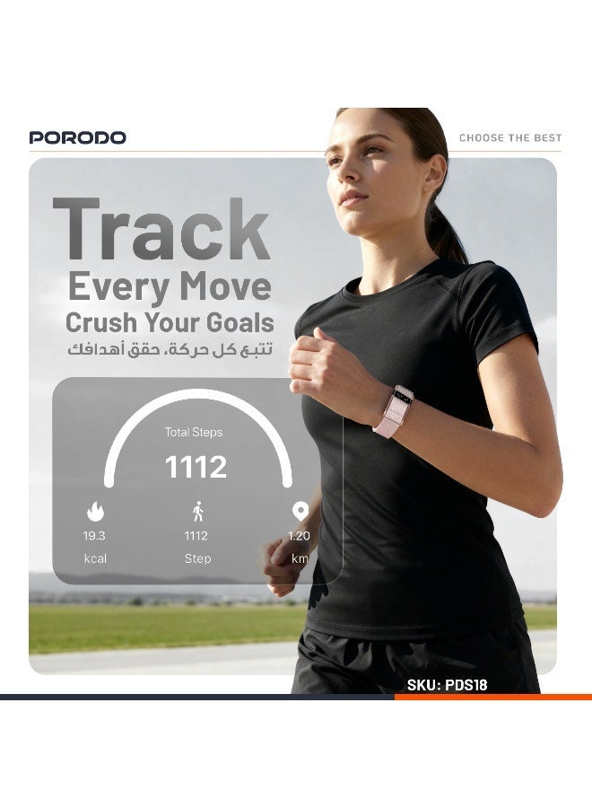 porodo Smart Bracelet Fitness Tracker with Display APP, Water Resistant, Activity Tracker, Up to 10 Days Working Time, Multiple Exercise Tracking Modes - Silver - Image 3