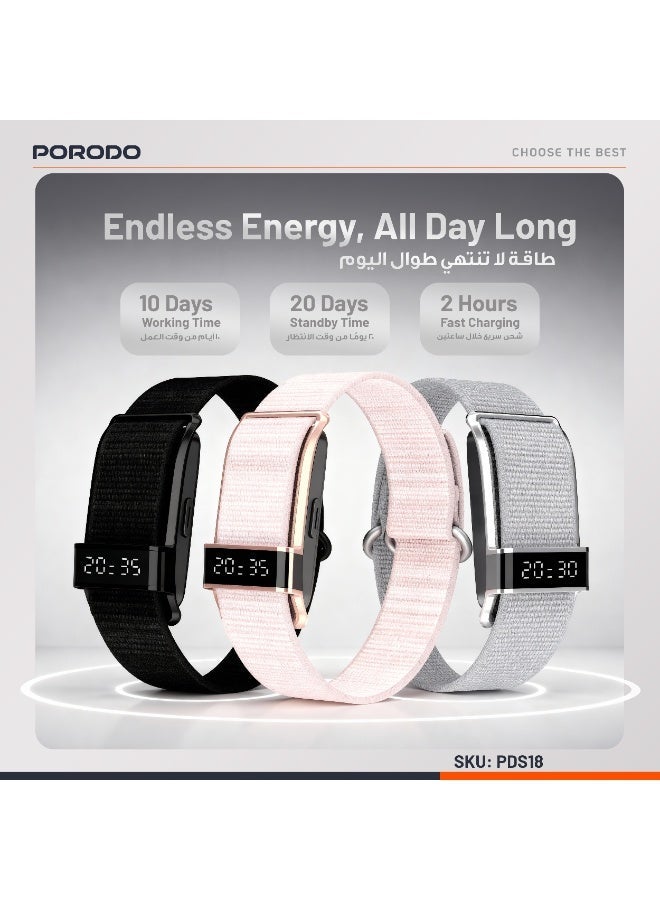 porodo Smart Bracelet Fitness Tracker with Display APP, Water Resistant, Activity Tracker, Up to 10 Days Working Time, Multiple Exercise Tracking Modes - Silver - Image 2