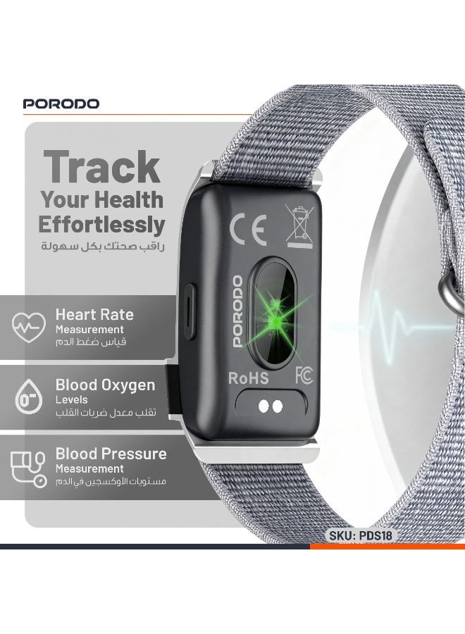 porodo Smart Bracelet Fitness Tracker with Display APP, Water Resistant, Activity Tracker, Up to 10 Days Working Time, Multiple Exercise Tracking Modes - Silver - Image 4