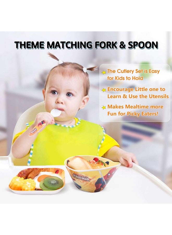 Finex 4 Pcs Set Cartoon Durable Tableware Meal Dishes Mealtime Food Feeding Eating Set includes Dinner Serving Bowl Plate Cup with a Matching Spoon and Fork - Image 1