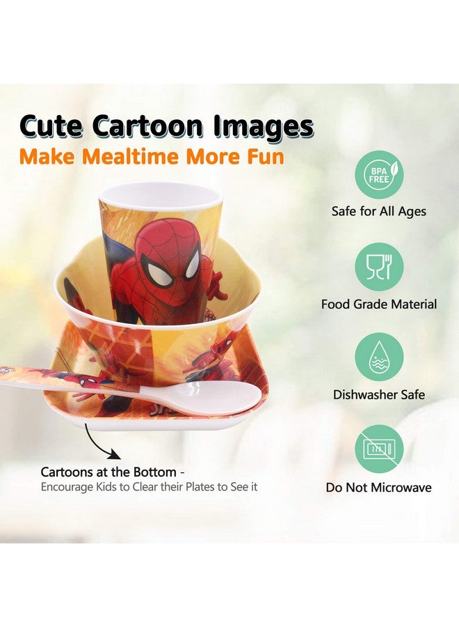 Finex 4 Pcs Set Cartoon Durable Tableware Meal Dishes Mealtime Food Feeding Eating Set includes Dinner Serving Bowl Plate Cup with a Matching Spoon and Fork - Image 2