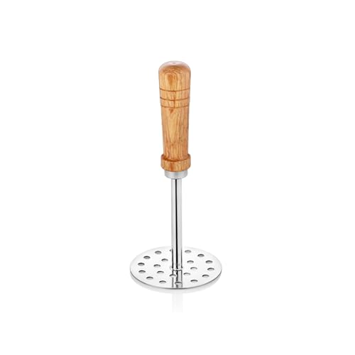 Embassy Stainless Steel Potato Masher with Wooden Handle Round | Size 4 | Diameter - 10 cms | Ideal for mashing Vegetable/Pav Bhaji/Baby Food | Smasher for Kitchen - Image 1