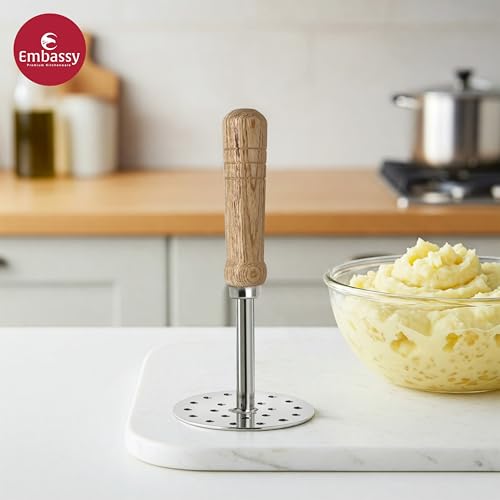 Embassy Stainless Steel Potato Masher with Wooden Handle Round | Size 4 | Diameter - 10 cms | Ideal for mashing Vegetable/Pav Bhaji/Baby Food | Smasher for Kitchen - Image 4