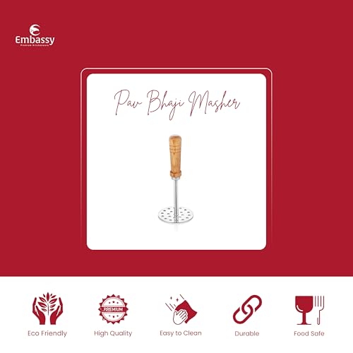 Embassy Stainless Steel Potato Masher with Wooden Handle Round | Size 4 | Diameter - 10 cms | Ideal for mashing Vegetable/Pav Bhaji/Baby Food | Smasher for Kitchen - Image 5