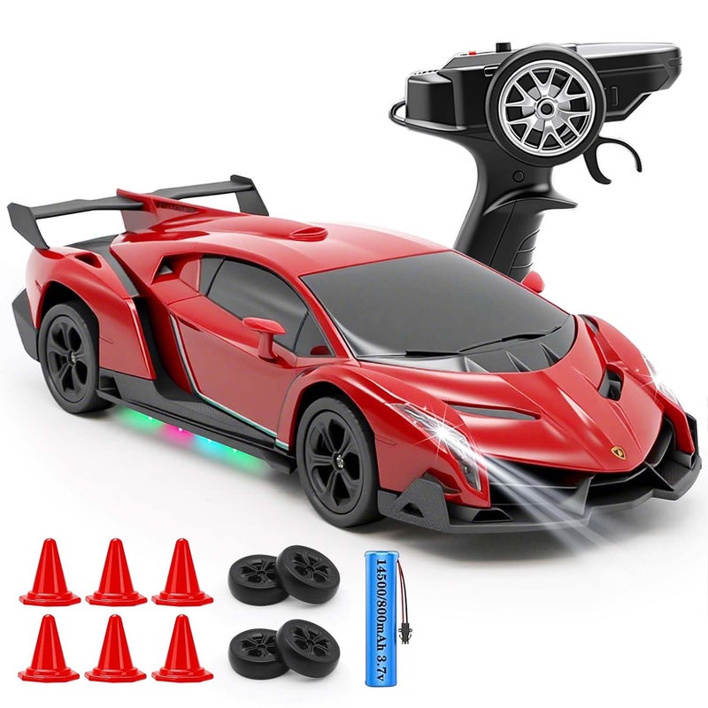QUN XING سيارة التحكم عن بُعد QUN XING 124 مرخصة رسميًا لامبورغيني فينينو مع أضواء LED 24GHz 4WD سرعة 15 كم/ساعة تحكم سريع بطارية قابلة للشحن 800 مللي أمبير هدية عيد ميلاد للأطفال الأولاد 812 أحمر - Image 3