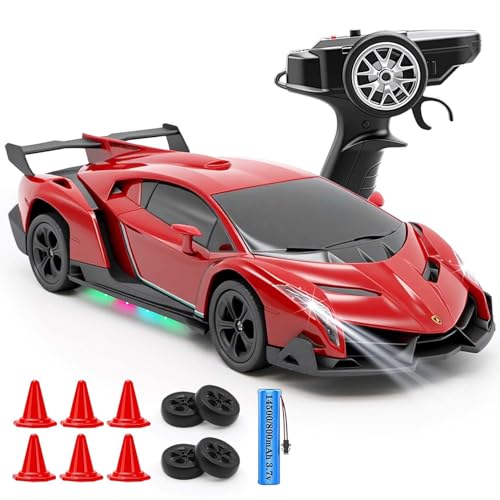 QUN XING سيارة التحكم عن بُعد QUN XING 124 مرخصة رسميًا لامبورغيني فينينو مع أضواء LED 24GHz 4WD سرعة 15 كم/ساعة تحكم سريع بطارية قابلة للشحن 800 مللي أمبير هدية عيد ميلاد للأطفال الأولاد 812 أحمر - Image 1
