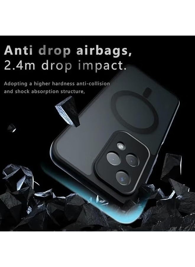 Magnetic Case for Honor 200 Lite 5G, Anti-Fingerprints, Anti-Fall Drop Protection, Frosted Armor Back Cover Airbag Shockproof TPU Bumper Matte Transparent Cover for Honor 200 Lite 5G (Black) - Image 4