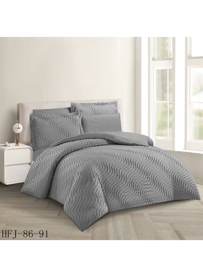 طقم لحاف مقاس كينج، 6 قطع، تصميم مطرز، لحاف مقاس 220x240 سم، شرشف مطاطي مقاس 200x200 سم، غطاء وسادة مقاس 50x75 سم