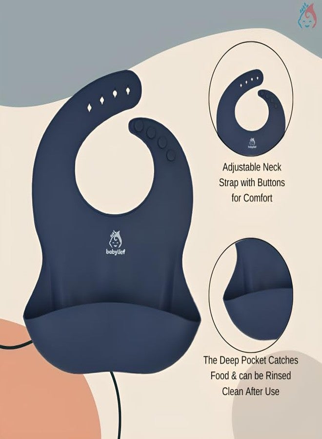 Babylief™ Silicone Baby Bib with Spoon Combo (Navy) - Image 2