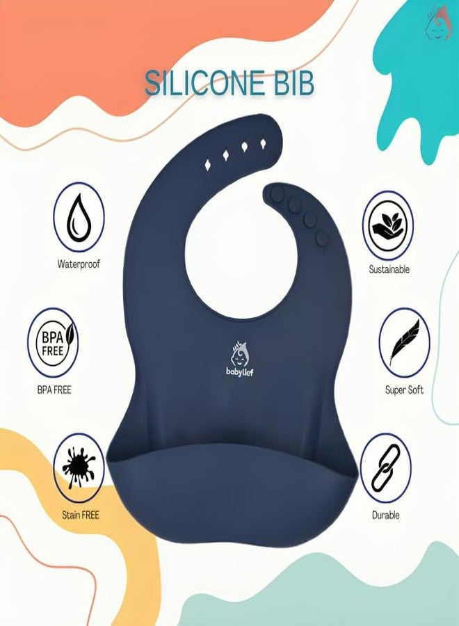 Babylief™ Silicone Baby Bib with Spoon Combo (Navy) - Image 3