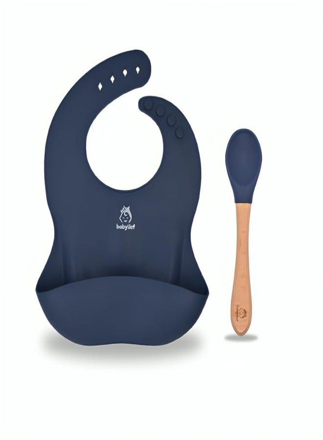 Babylief™ Silicone Baby Bib with Spoon Combo (Navy) - Image 1